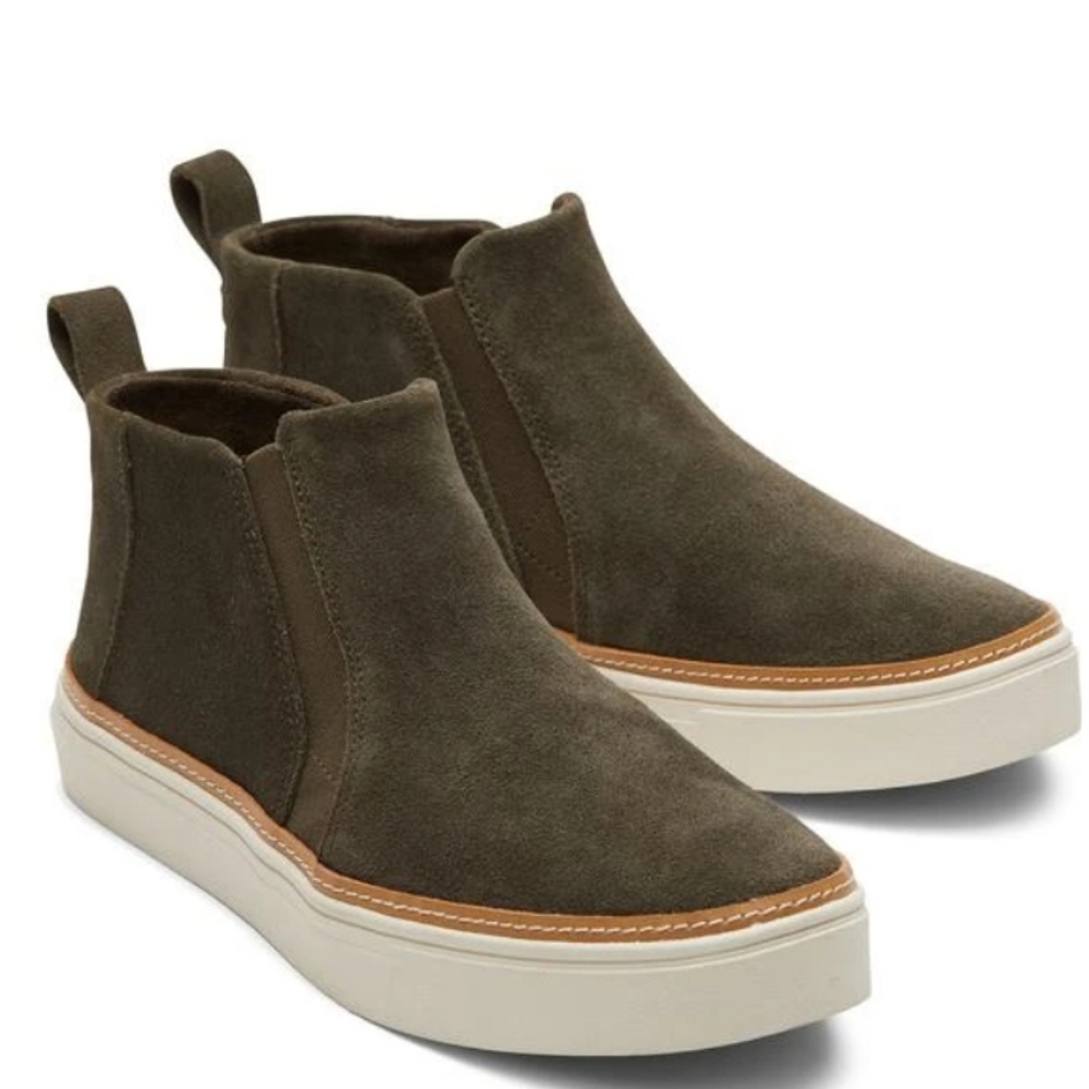 Like New Toms Bryce Women Olive Green Suede Slip-On High Top Sneakers/Booties 6